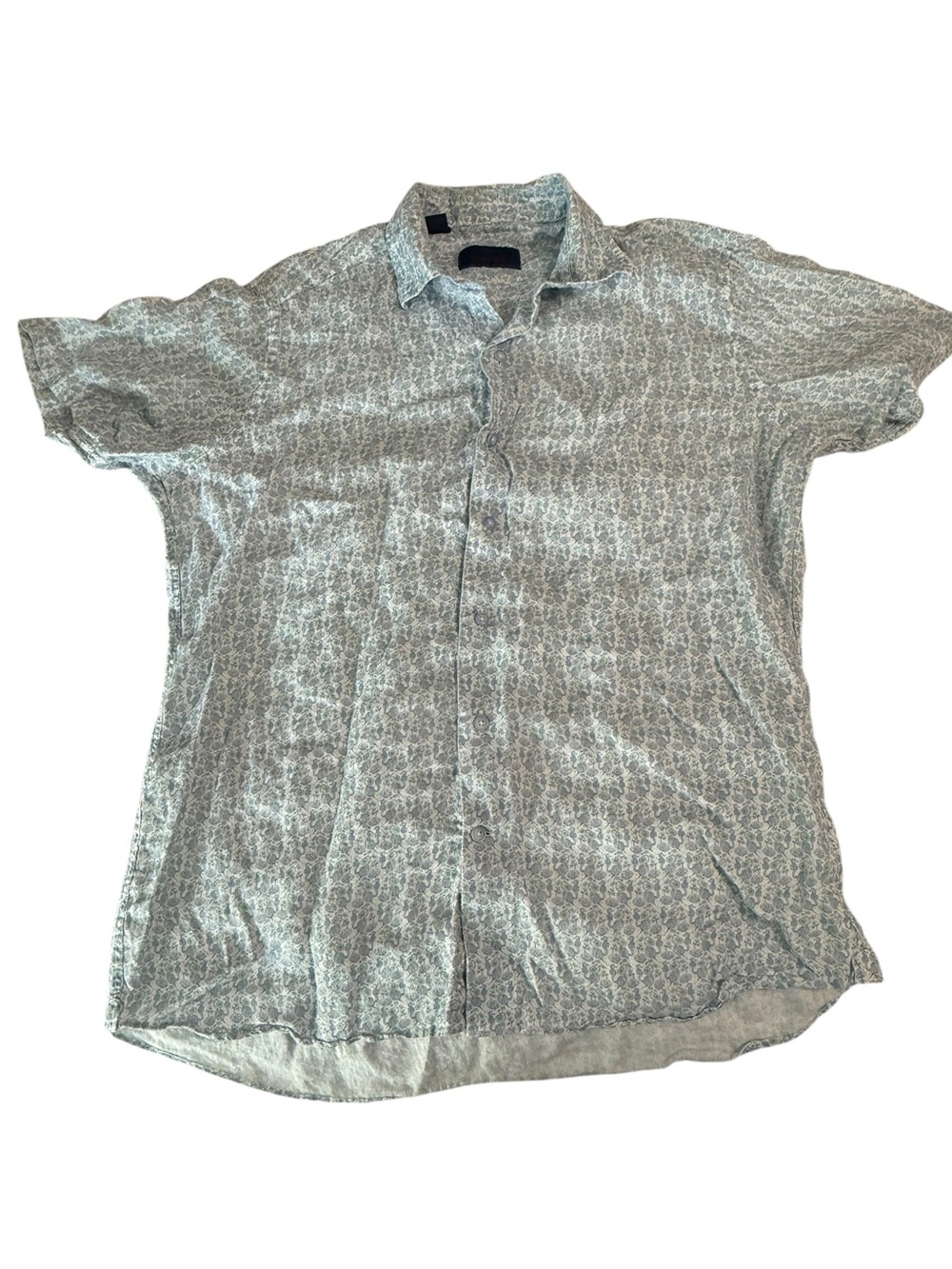 David Donahue Mens Blue Green Seahorse Shell Nautical Print 100% Linen Shirt L